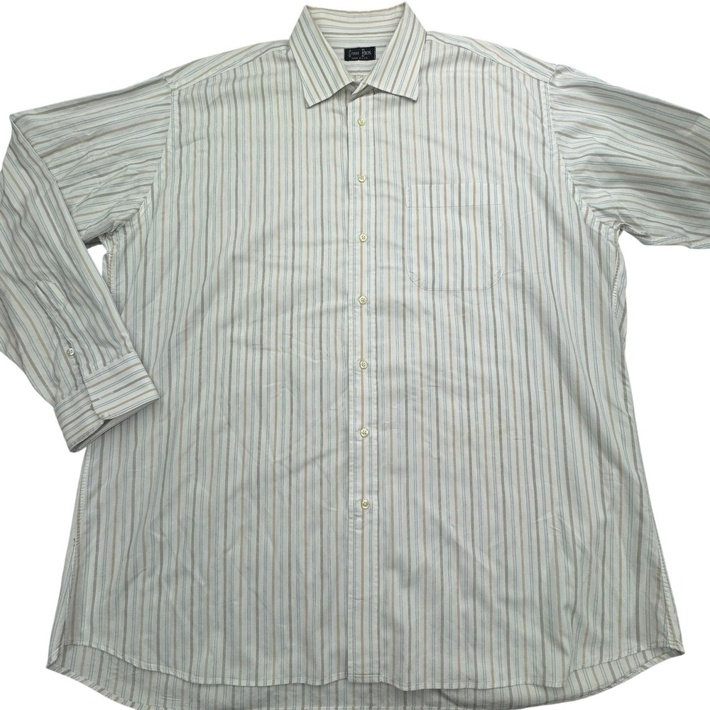 Gitman Bros Shirt Mens 18.5 37 White Striped Dress Long Sleeve Button Made USA